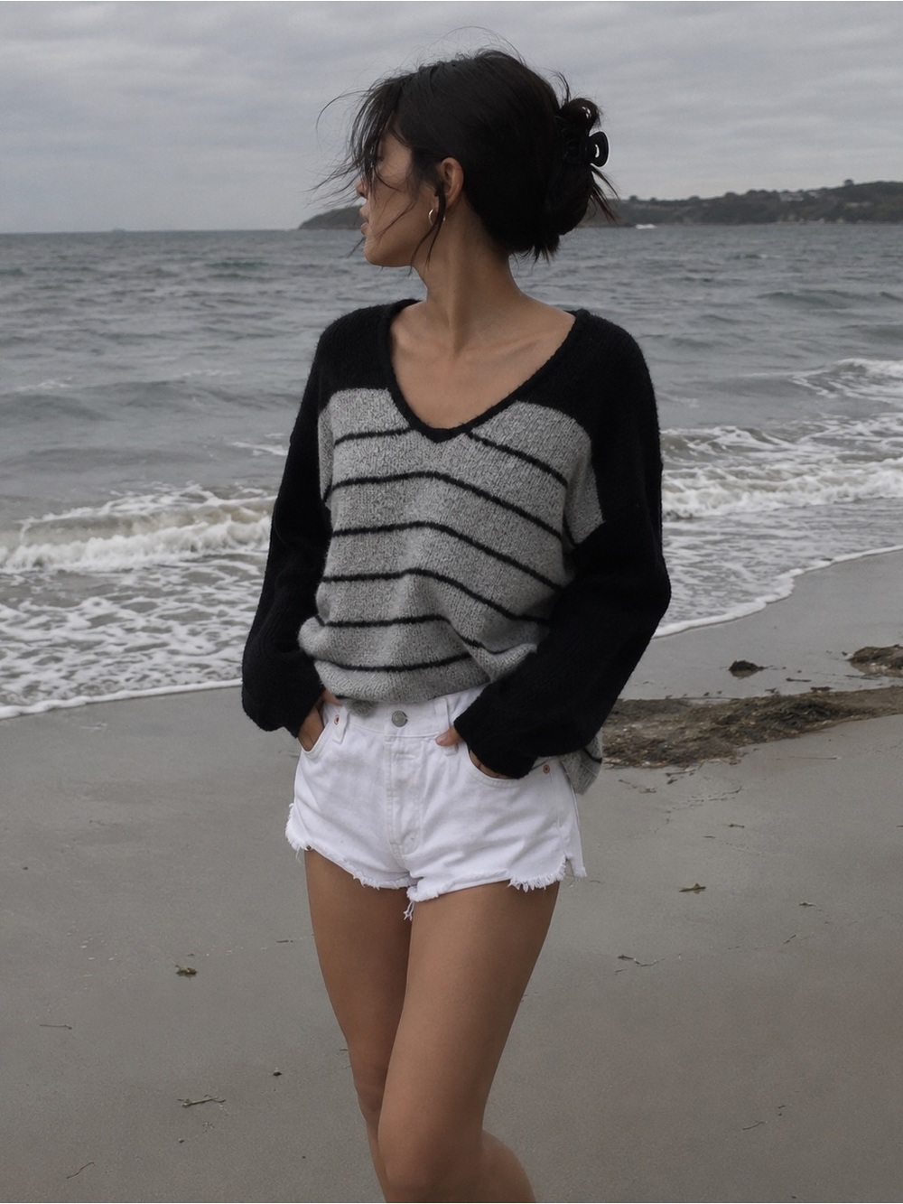 Black & Grey Oversized V-Neck Knit Sweater. Purchased from TNT